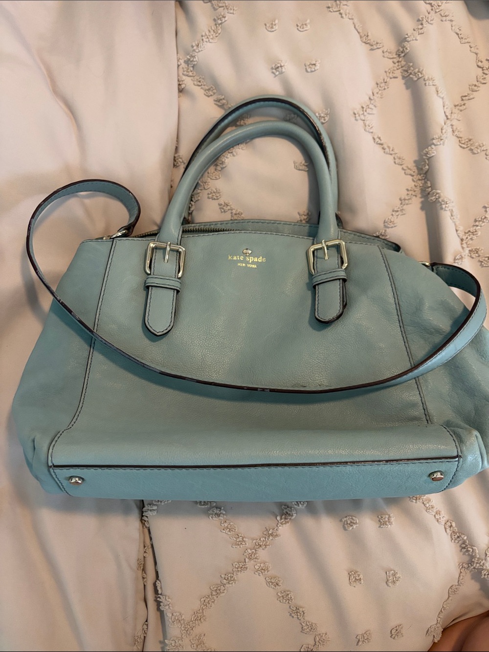 kate spade Powder Blue Leather Satchel with Top Handles & Strap